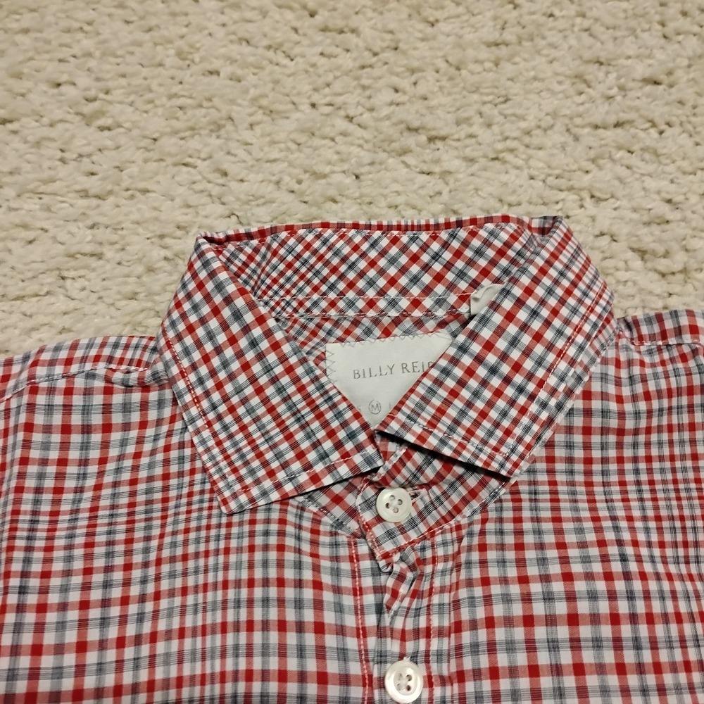 Billy Reid Shirt Mens Medium Red Plaid Long Sleeve Button Up Cotton Designer